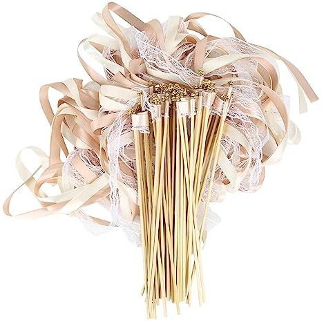 jackfru Lot de 100 baguettes en dentelle avec rubans de mariage - Pour les fêtes, les fêtes prénatales, les vacances, les célébrations (Champagne - 50 pièces)