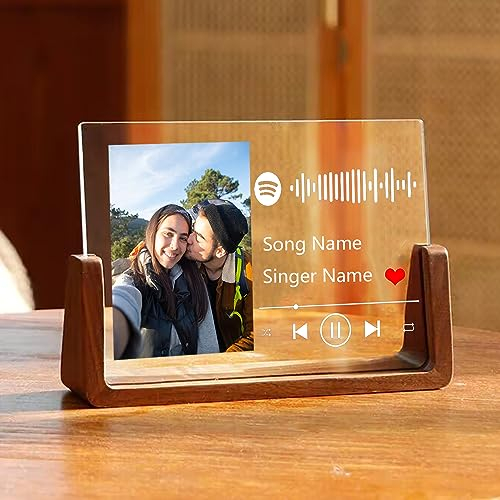 Pahdecor Benutzerdefinierte Musik Plakette Personalisierte Acryl Song mit Foto Glas Album Cover Spotify Bilderrahmen Acryl Song Plaque Geburtstag Hochzeit Weihnachten Thanksgiving Wohnkultur