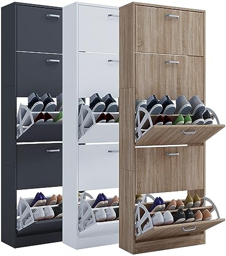 VCM Holz Schuhschrank | Maße: H. 170 x B. 59 x T. 22 cm | 5 Klappen - Sipos XL