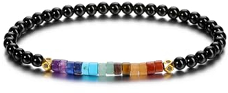 JSDDE Chakra Armband mit Natürlichen Edelsteinen - Perlenarmband für Yoga, Energietherapie & Reiki Heilung - Glücksarmband für Damen & Herren (Obsidian)