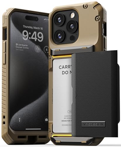 VRS DESIGN Damda Glide Pro Handyhülle entworfen für [iPhone 15 Pro], stabile halbautomatische Brieftasche [4 Karten] Kartenhalter Hülle kompatibel mit iPhone 15 Pro (2023) Khaki
