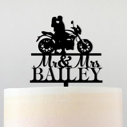 Motorcycle Couple Wedding Motorcycle Motorbike Funny Cake Topper, 6-7.8 Inch Couple Customized For Anniversary Decoration