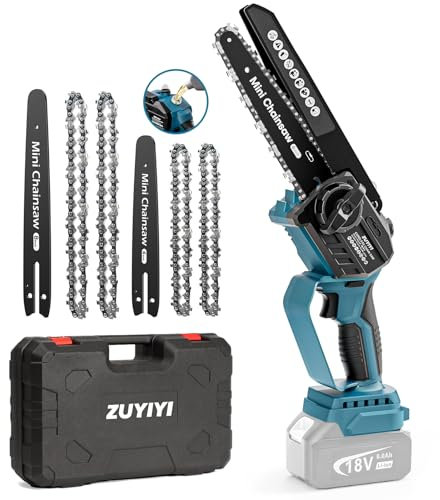 ZUYIYI Mini motosierra inalámbrica de 6 pulgadas y 8 pulgadas para batería Makita de 18 V, motosierra de mano sin escobillas con engrasador, motosierra eléctrica para jardín, patio, árbol, rama, corte