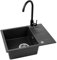 VBChome Spülbecken mit Armatur 56 x 44 cm Schwarz Granit Einzelbecken Einbauspüle Gesprenkelt Reversibel Granitspüle Siphon Waschbecken