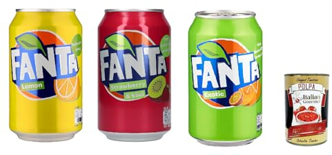 72x Fanta Lemon - Strawberry & kiwi - Exotic - sleek 330ml soft drink, Erfrischungsgetränk 330ml + Italian Gourmet polpa 400g