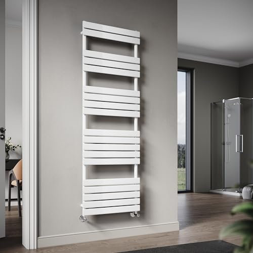 ELEGANT Flat Panel Heated Towel Rail White Bathroom Ladder Radiator 1800 x 600 mm Central Heating Towel Radiator