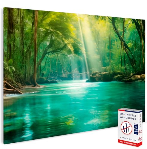 HEALANCY Bilder Natur Landschaft - KOMPLETT AUFHÄNGFERTIG - Wandbilder Wohnzimmer - Deko Modern - Schlafzimmer - Kunstdruck Wanddeko Küche - Wald Bäume