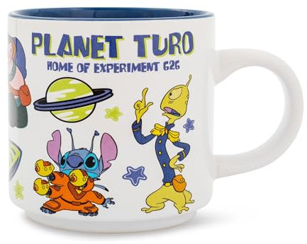 Disney Lilo & Stitch Planet Turo Single Stackable Ceramic Mug | Coffee Cup For Tea, Espresso, Cocoa | Holds 13 Ounces