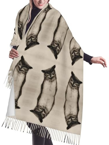 ObabO Damen-Schal aus Kaschmir, mit Quaste, Thermo-Schal, warm, weich, dick, elegant, modisch, Eulenmotiv, Einheitsgröße