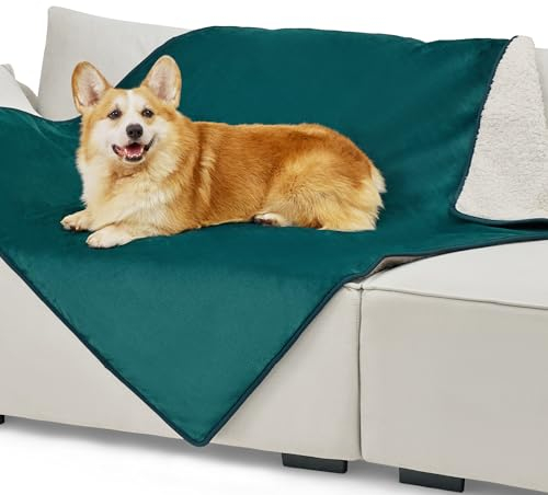 Lesure wasserdichte Hundedecke Grosse Hunde - 100x120cm Outdoor Hundedecke waschbar, Hundedecke Sofaschutz aus Sherpa Fleece, Katzendecke flauschig und weich, Dunkelgrün