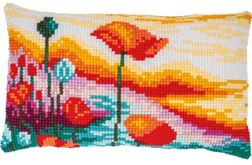 Vervaco Kit Coussin au Point de Croix Paysage coquelicots