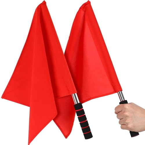 BESPORTBLE 2 Stück Fußball Schiedsrichter Fahnen: Edelstahl-Flagge Rote Flagge Metallstange Schaumstoffgriff Wasserfest Leistung Offizielle Für Sport-Volleyball-Fußball-Event