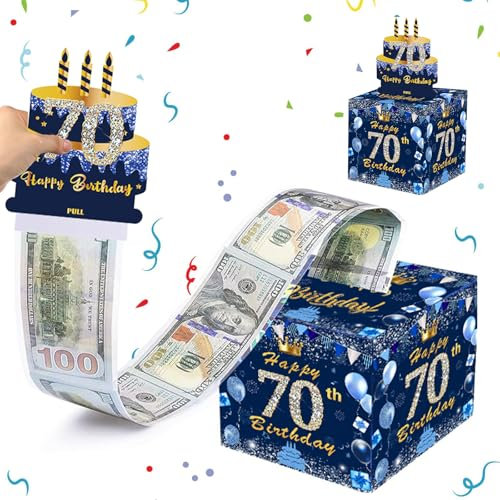 70. Geburtstag Geschenkbox Überraschungsbox, Blaues Gold Geldgeschenke Verpackung mit 3D Pop Up Geburtstag Grußkarten, DIY Mystery Rätselbox, Geld Geschenkverpackung für Ihre Familie, Kinder BkRSG