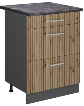 Vicco Küchenunterschrank R-Line, Artisan-Eiche/Anthrazit, 60 cm mit Schubladen, AP Anthrazit