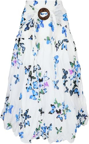 GURU SHOP Boho Sommerrock, Maxirock Hippie Chic, Wandelbares Sommerkleid, Strandkleid - Weiß/blau, Damen