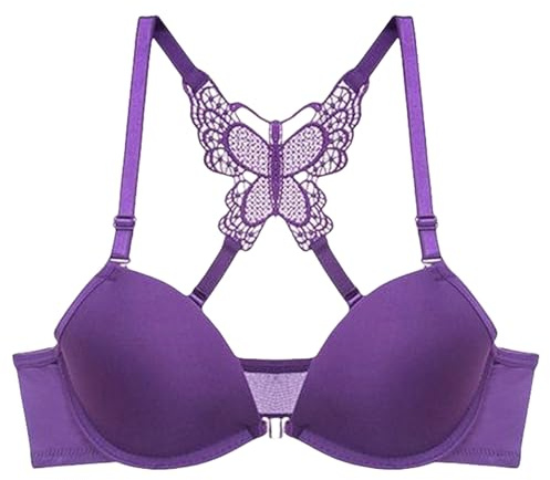 HLYLDL Damen Frontverschluss Bügel Push Up BH Nahtlose Spitze Schmetterling Tages-BH