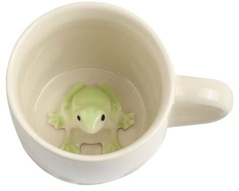 Pieaary Frog Ceramic Mug Hidden 3D Animal Inside Coffee Cup(Cream Frog) | 12 oz Handmade Cute Figurine Coffee Mugs,Christmas and Birthday Gift for Boys Girls or Kids