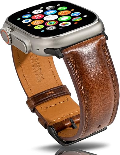 Gomvadr Bracelets en cuir compatibles avec Apple Watch 38 mm, 40 mm, 41 mm, 42 mm, 44 mm, 45 mm, 49 mm, pour hommes Ultra Series 9 8 7 6 5 4 3 2 1, 38mm 40mm 41mm, Cuir, No Gemstone