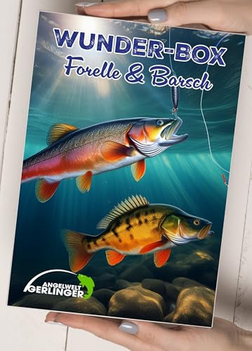 Angelwelt Gerlinger Wunder-Box-Forelle/Barsch, Wundertüte Angeln, Überraschungbox Angeln, Mystery-Box Angelzubehör, Angelset Kleinteile, Geschenk für Angler, Forellenangeln, Barschangeln