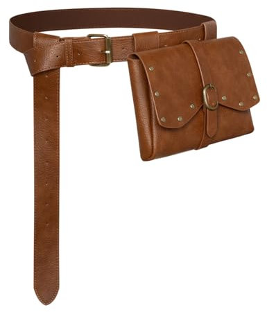 Unisex Mittelalter Gürtel mit Tasche Piraten Seitentasche Retro Hüfttasche Halloween PU Gürteltasche Braun