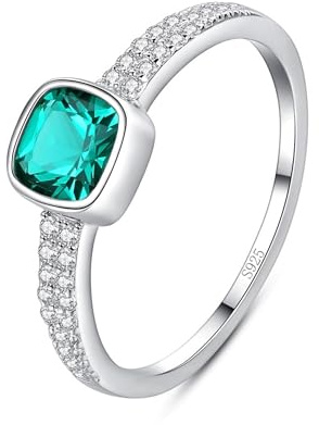 HeyMeili Anelli Donna Argento 925 Simulato Smeraldo Verde, Anello Donna Promessa con Zirconi Cubici Pave Anello di Fidanzamento
