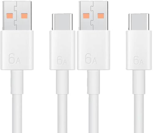 2 pack 1m USB to USB-C 6A Super Fast Charging Data Cable for iPhone 16 15 Pro Samsung Galaxy S22/S21/S20/S9 Huawei P9 Pixel 7/6 iPad Switch PS5 etc.