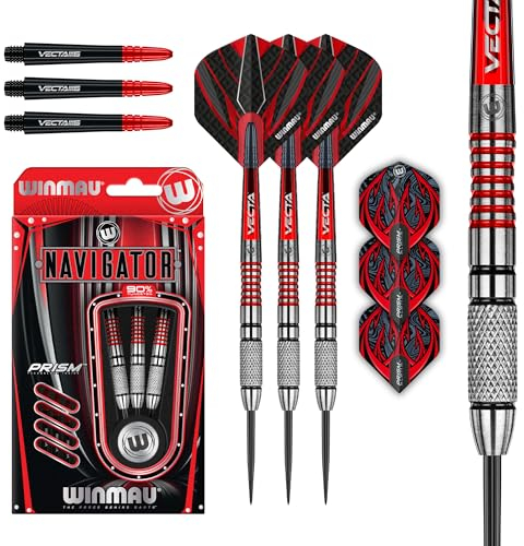 WINMAU Darts Navigator Series 21g - 90% Wolfram Stahlspitze-Set mit Dart Flüge und Dart-Schäften