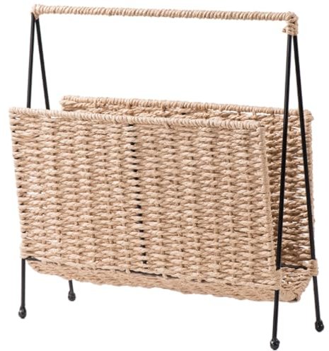 Porte-revues en rotin tissé à la main - Panier de rangement pour livres, journaux et dossiers - Organiseur de salle de bain et de bureau