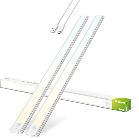 Brendz Unterbauleuchte Küche LED, LED Leiste Küche, 2 x 60cm, USB-C Wiederaufladbar, 4400mAh, 3 Farbtemperaturen, Dimmbar, Magnetisch, Küchenunterbauleuchte, Küchenbeleuchtung, Puyo Silber