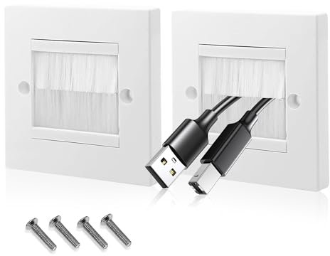 Vierone 2Pcs White Brush Wall Plate, Single Gang, 8.6 cm x 8.6 cm x 1 cm, ABS Material, Brushed Finish, Screw-In Installation, Wall Plate