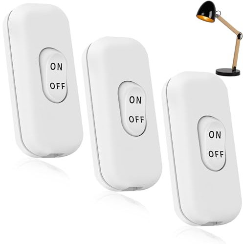 3 Stück Schnurschalter 2 Polig, Schnurzwischenschalter 6A 250V Kabelschalter, Lampenschalter Schalter Lampe für Kabelschalter Schalten Elektrischen Lampen Tischlampen oder Leuchten (Weiß)