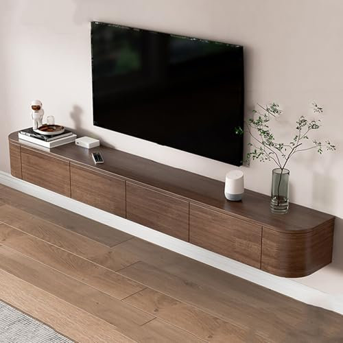 MIMRTIMI Mueble TV Suspendido Madera Maciza muebele TV con Puerta Mueble de Salon para Aparador De Almacenamiento Debajo del Televisor (Brown, 220 * 30 * 20CM)