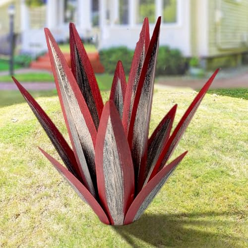 ZGYOZMNG 65 cm Tequila Rustikale Skulptur 9 Bl?tter Metall Agave Pflanze Metal Art Tequila Rustic Sculpture Dekor Garten Hof Skulptur Rasenhaus Ornamente (Rot) (Rot)