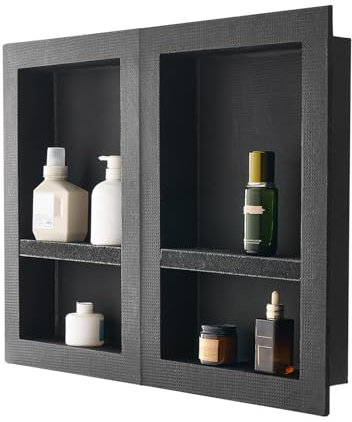 VEVOR Nicchia per Doccia, 40,6 x 61,0 cm Quattro Strati, Nicchia da Parete Incassata con Ripiano Mobile, 10,2 cm di Spessore, per Sapone, Angoli Quadrati, Sigillato Impermeabile, Nero