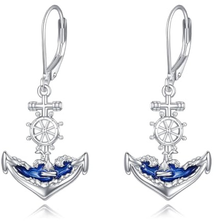 Anker Ohrringe für Damen 925 Sterling Silber Nautische Drop Ohrringe Lenkrad Faden Ozean Meer Nautische Thema Schmuck Geschenke für Damen Mädchen