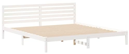 vidaXL Bettgestell mit Kopfteil Weiß 180 x 210 cm Massivholz Kiefer, Moderner Kiefernholz Plattformbett, Stabiler Rahmen für Matratze, minimalistisches Design, modernes Schlafzimmermöbel