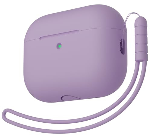 KOKOKA Silikonhülle Kompatibel mit AirPods Pro 3. Generation Hülle Case, Vollschutz, Weiches Silikon Schutzhülle Case für AirPods Pro 3 mit Silikonschlüsselband, Front-LED Sichtbar, Lavendel