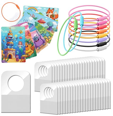 200 Pcs Card Holder Compatible with Yoto Cards, Portable Self-Adhesive Label with 10pcs Stainless Steel Key Ring Loops Compatible with Yoto Accessories Storage Organizer(0.87x1.26in)