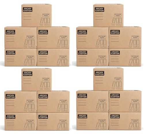Archivkarton 20er Set A4 Ordnerbox Archivbox Wellpappe Braun Lagerkarton | BURI, für 5 Ordner, Steckdeckel, stapelbar bis 30 kg, Tragegriffe, Beschriftungsfeld, Büroorganisation, Dokumentenlagerung