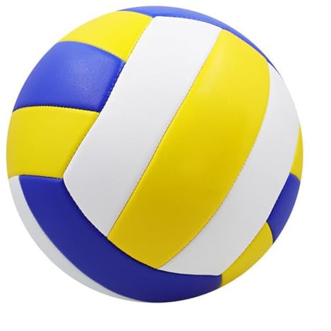 Volleyball für Strand- und Indoorsport, Größe 5, robustes PVC mit luftdichtem Gummikern, weich und verschleißfest, blau-weiß-gelbes Design