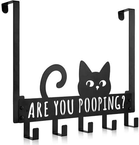 Kathfly Balck Cat Over The Door Hooks Towel Hooks Heavy Duty Hanging Towel Rack Over Door Hanger, 5 Coat Hanger for Bedroom Bathroom Kitchen