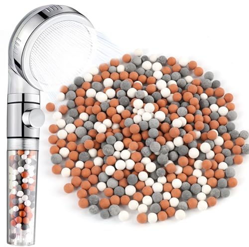 Pack de 6 Recharges de Billes Minérales pour Douche Anticalcaire - Bénéfices pour Eau Dure, Cheveux et Peau - Billes Ion Négatif en Deux Tailles et Trois Couleurs pour Filtration Optimale