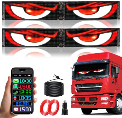 2 Stück Led Augen für LKW & Auto, 12x60cm IP65 Wasserdicht Flexibler LED Laufschrift Matrix Panel, Bluetooth USB 5V, Programmierbar mit APP, Fernbedienung, RGB Dekoration Weihnachten, Party