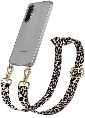 EAZY CASE Handykette - Verstellbares Taschenband kompatibel mit Galaxy A37, Schulterriemen, Handykordel mit Silikon Hülle, Umhängetasche, Leo - Schwarz Beige Gold
