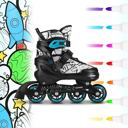 CampSup NILS Extreme TINTY NH10907 Blue Gr. 35-38, 4in1 Inliner verstellbar für Kinder & Jugendliche, Schlittschuhe Rollschuhe Triskates, ABEC-7, PU-Rollen, mit 7 Markern