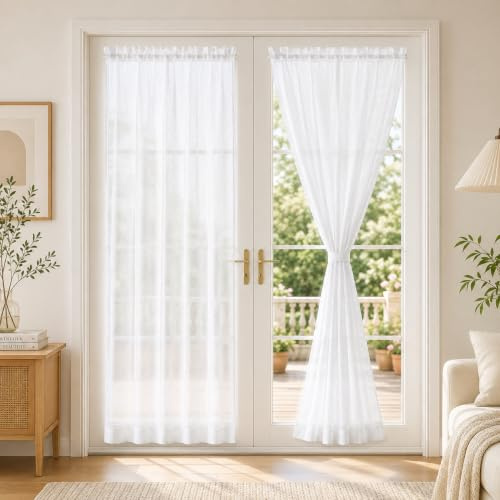 Deconovo tende a Vetro per Porta Finestra, 2 Pannelli, 60x240 cm, Bianco | Filtra Delicatamente la Luce, Moderne ed Elegante, Decorative, con Tasca, Ideale per Cucina, Soggiorno e Sala da Pranzo