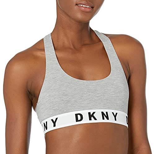 DKNY Women's Cozy Boyfriend Racerback Bralette Bra, Opaque, Heather Gray/White/Black, L