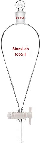 stonylab 1L Embudo Separador de Cristal de Borosilicato con Tapón de Vidrio, Separatory Funnel Embudo de Laboratorio Cónico en Forma de Pera en Pared Gruesa con Junta 24/29