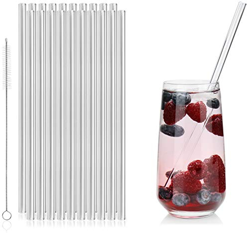 com-four® Paja de vidrio 20x - Pajitas de vidrio reutilizables con cepillo de limpieza - Tubos de bebida ecológicos para bebidas y batidos
