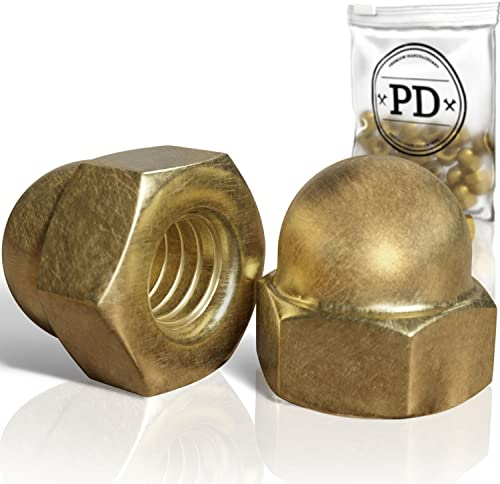 PD® Dadi M5 (DIN 1587), dadi in ottone di alta qualità, tappi di protezione, dadi in ottone, forma alta, per viti, barre filettate e bulloni filettati, 15 pezzi